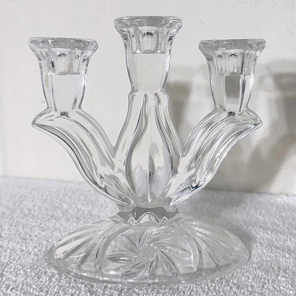 Vintage  Cut Crystal Pinwheel Star Pattern 3 Arm Candle Holder Candelabra - Picture 6 of 15